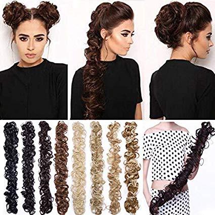 Synthetic Women Curly Bun Chignon Elastic Band Clip In Hair Extensions Black Brown High Temperature Fiber Fake Hairpiece hefrnbd6j-6