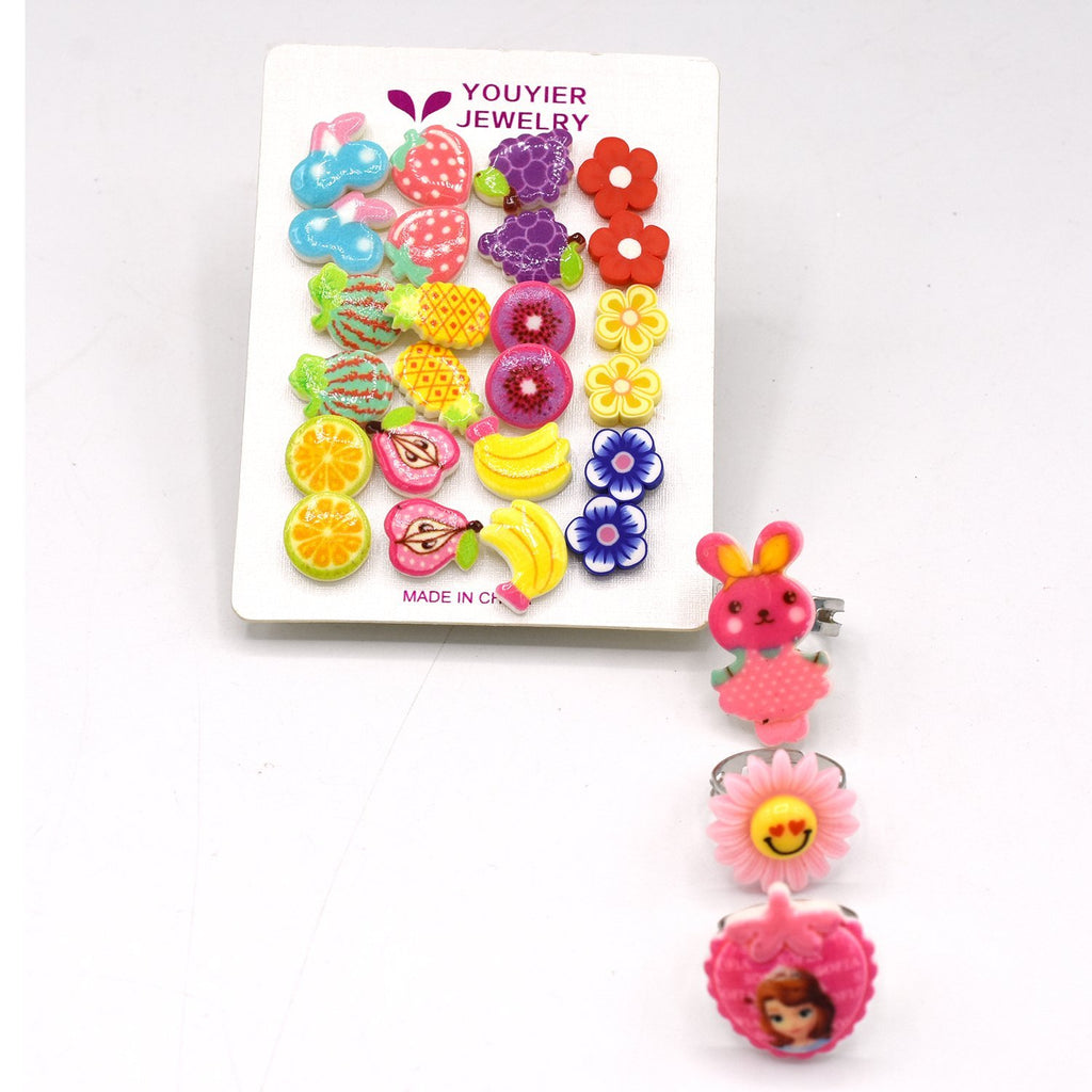 Earrings set of 12 pairs with 3 finger for girls fashion rings tops studs egfrmib9n-1