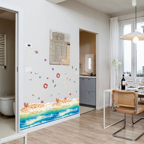 The SK9174N blue beach nano waterproof and oil-proof wall is attached to the porch bedroom floor seamless patchwork sticker PVC