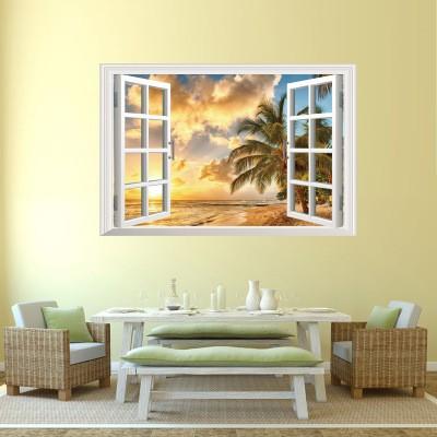 3D wall background wall stickers XL8022B sunset under the beach fake windows wall stickers