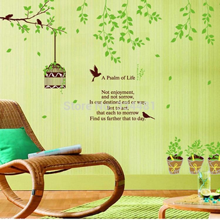 ay9035 home decoration Large wall stickers green birdbrains bonsai green wall decals