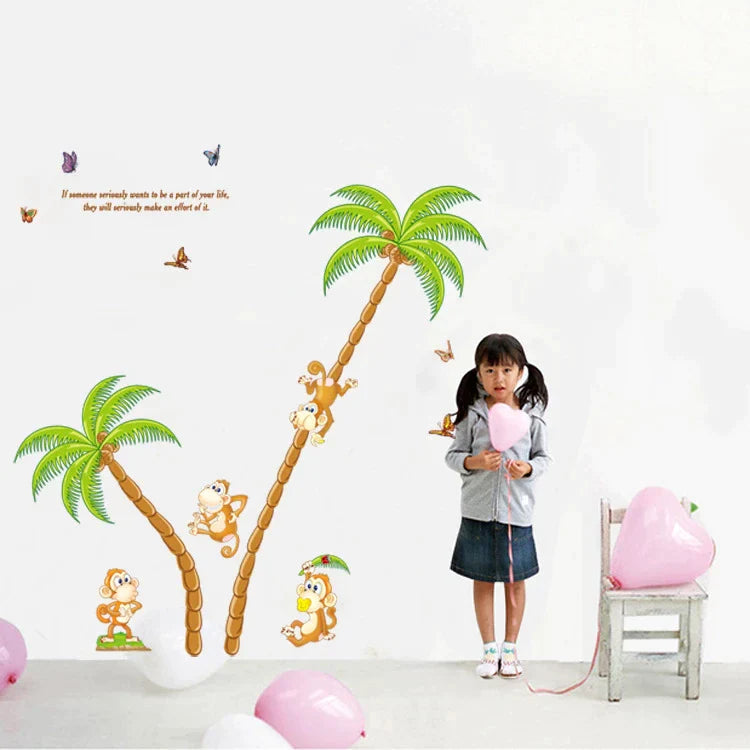 Coconut monkey removable wall stickers cartoon bedroom living room decoration stickers JM7257