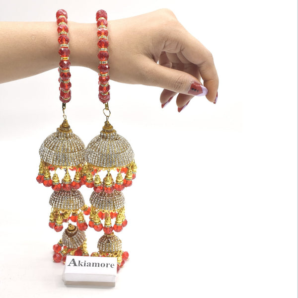 Golden and Red Bridal jhumka Latkan Pearl Bangles For Women