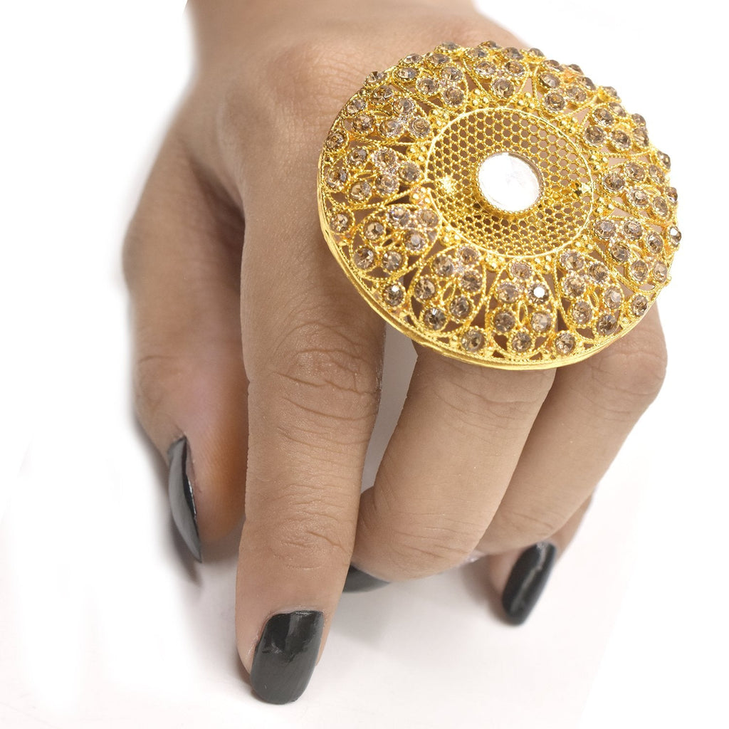 Adjustable Size Gold Color Finger Ring Exaggerated Big round Shape Rings for women