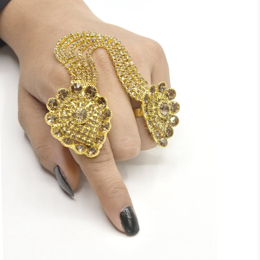 Rhinestone Flower  Full Finger Rings for Women Gold Chian Link Double Armor Ring fgfrgdf1f-1