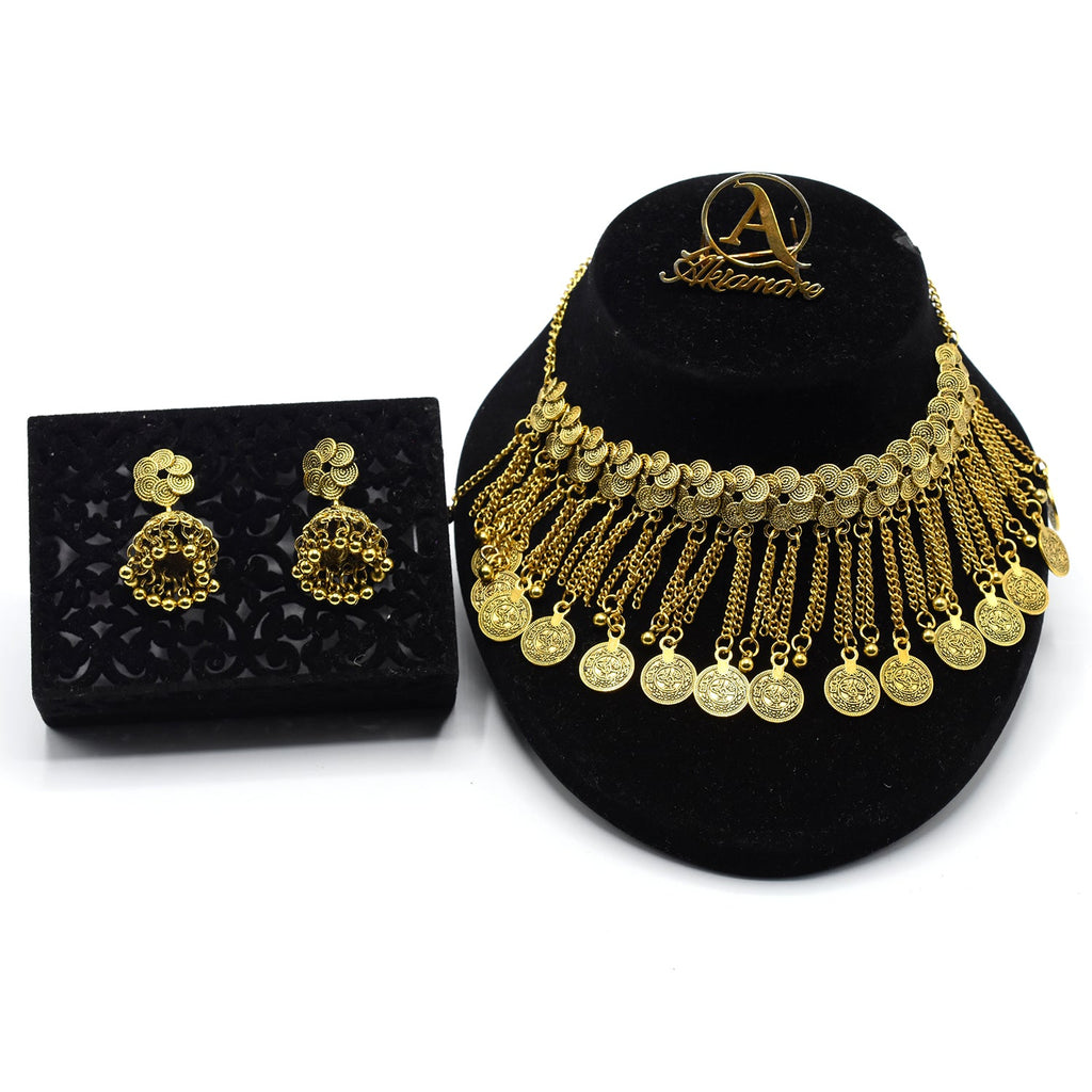 Antique gold plated pendant necklace set, Laxmi pendant necklace