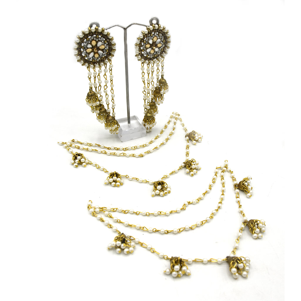 Bahubali earring India Jhumka set with ear chains, Saharay jhumka set South Indian jewelry For Women