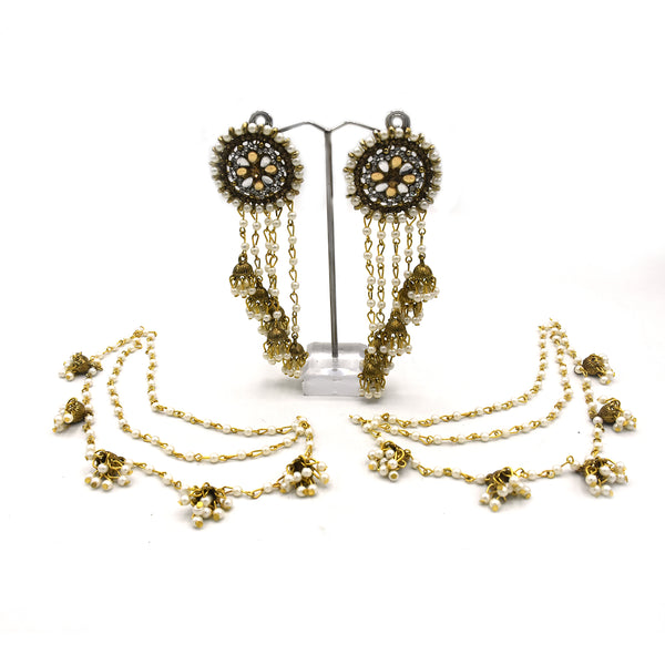 Bahubali earring India Jhumka set with ear chains, Saharay jhumka set South Indian jewelry For Women