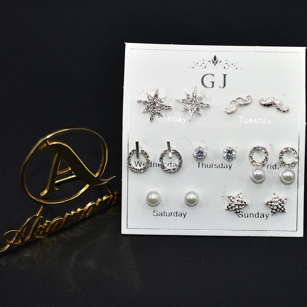 Silver One Week Pearl Earrings Set SimpleStud Earrings For Women 7 Pairs/set Fashion Jewelry Gifts egfrsrc1a-1