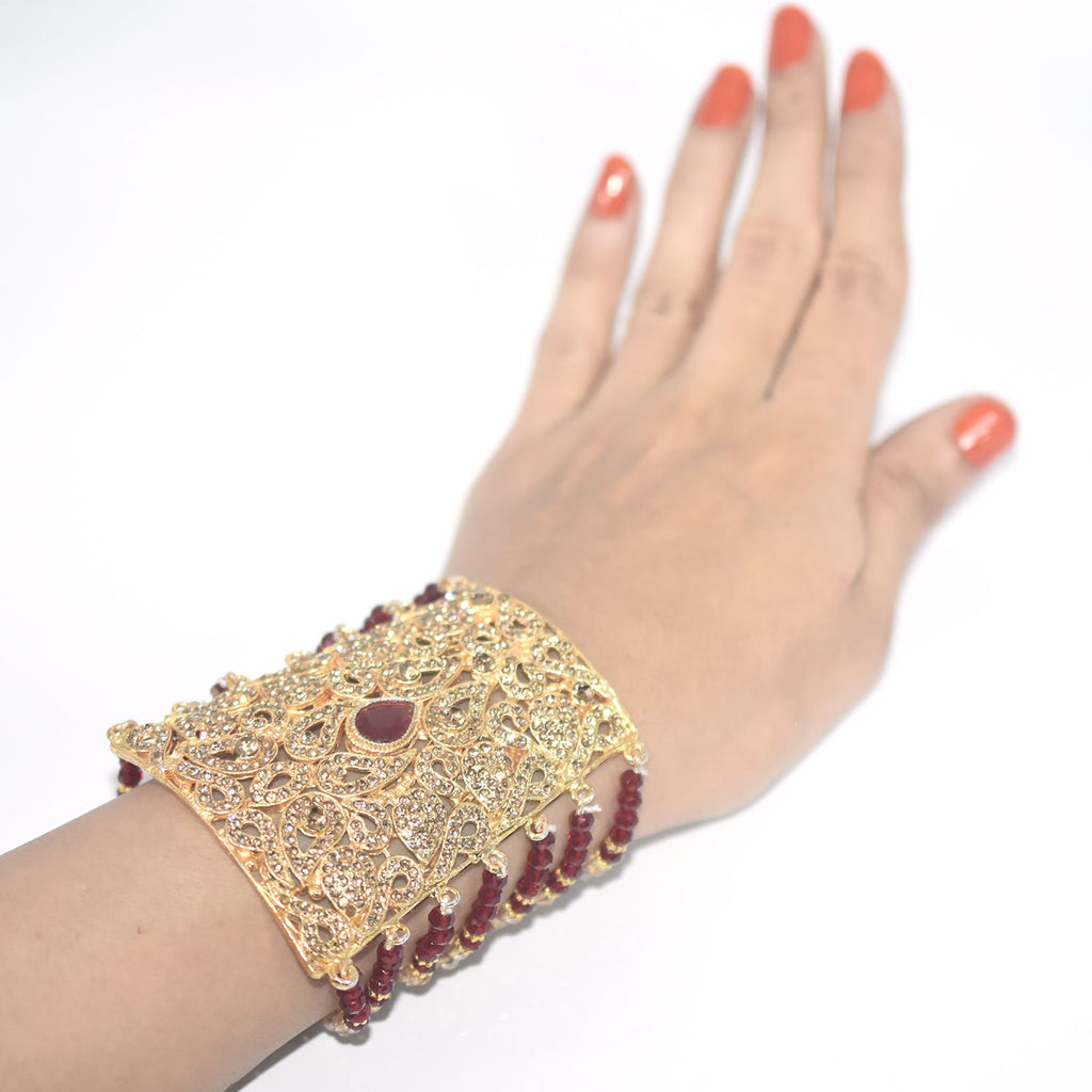 Bridal Hand Bracelet - Gold and Pink - Leela Fashion