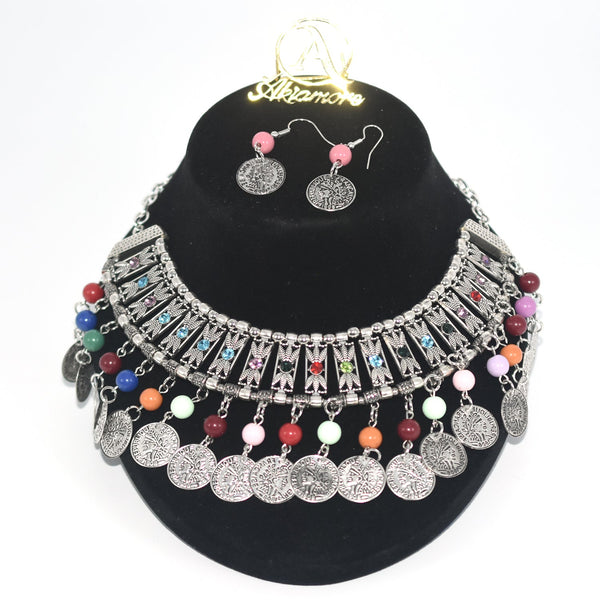 Bohemian Vintage Silver Color Coin Choker Bib Necklace Jhumka Earrings Turkish Gypsy Indian Tribal Necklace Afghan Jewelry Sets jtfrmia7d-1