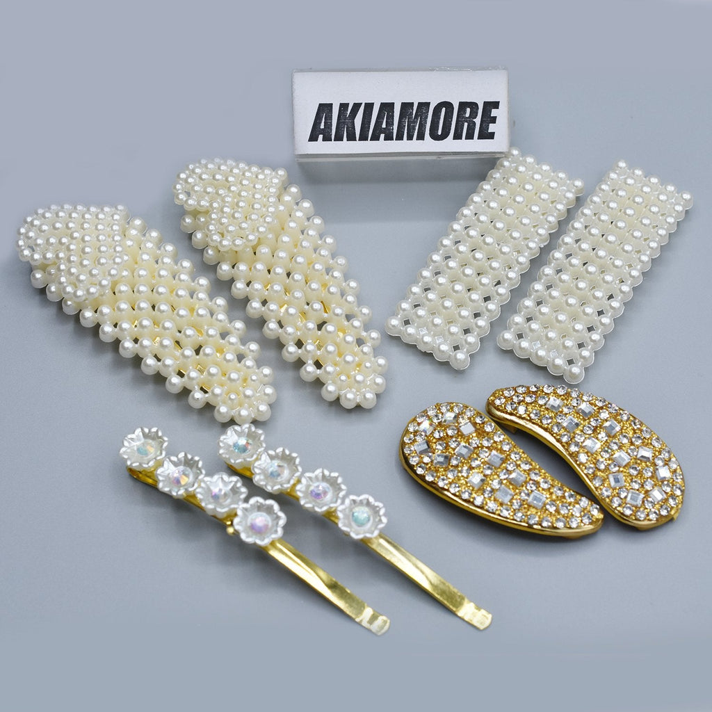 Pack of 4 sweet hair clip for women with inlaid faux pearl/rhinestone /resin flower design female side clip bangs clip