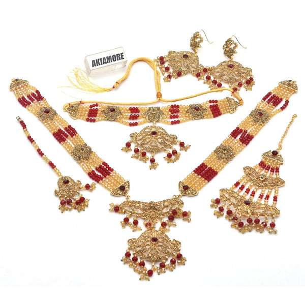 Wedding Jewelry Full  Crystal Rhinestones Necklace Jhumar Mang Tikka and Earrings for Women African Jewelry sets jtfrrda1i-3