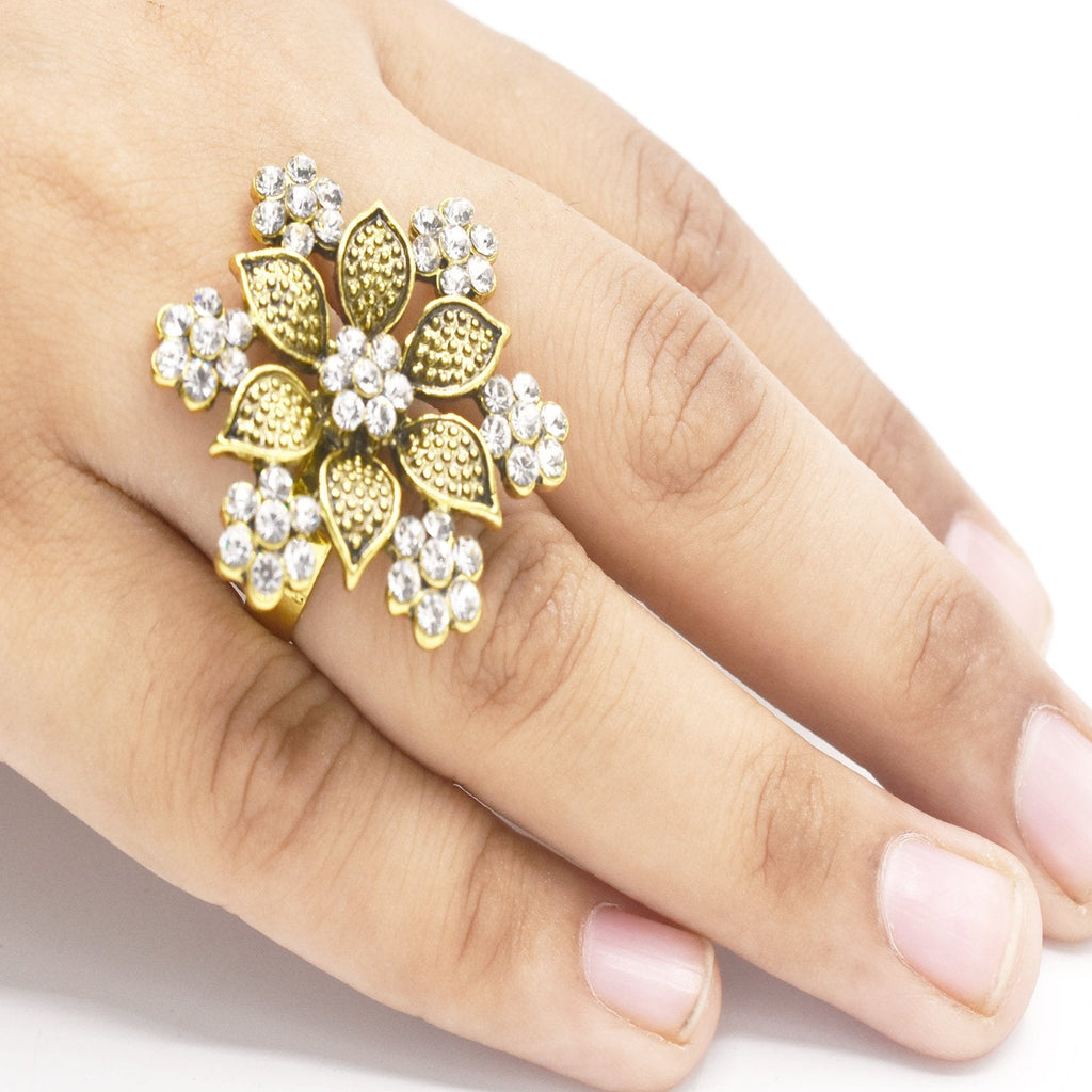 2020 Antique Gold colour Flower Finger Ring For Women Girl Original Brand Jewelry fgfrasf1v-6