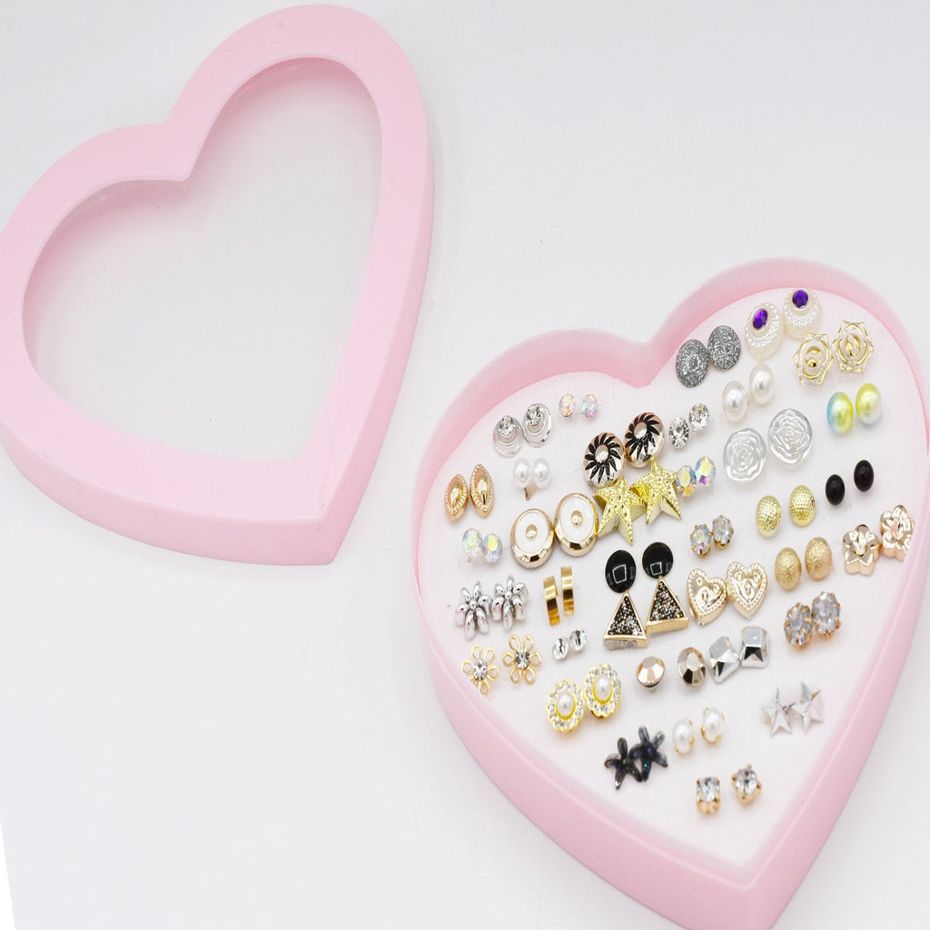 36 Pairs/Lot Mix Star Heart Flower Small Earrings Set for Women Geometric Golden Silver Color Rhinestone Stud Earring Fashion Jewelry
