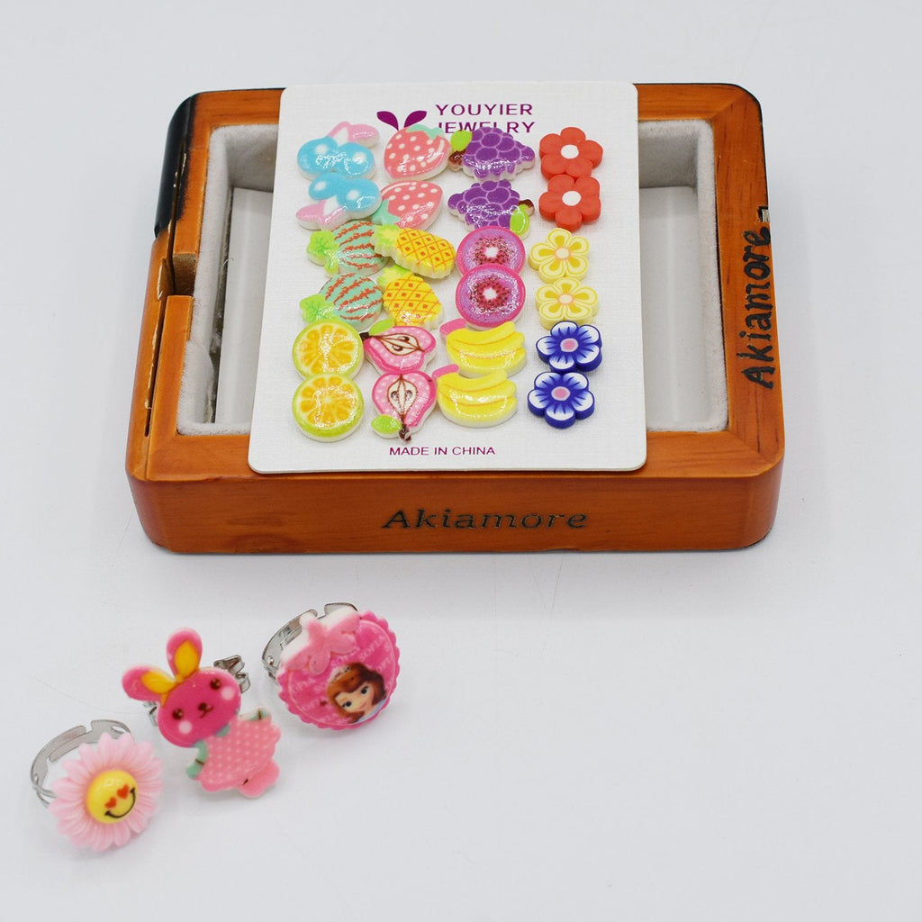 12 Pairs/Set Earrings and 3 Finger Rings Fashion  Fruits Cartoon Earrings For Women Girls Children