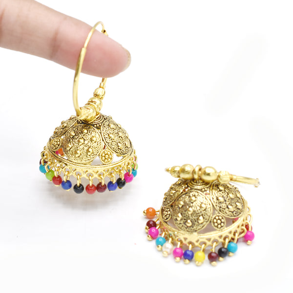 Indian Golden Bali Multi colour Pearl jhumka Earrings for Girls and Women