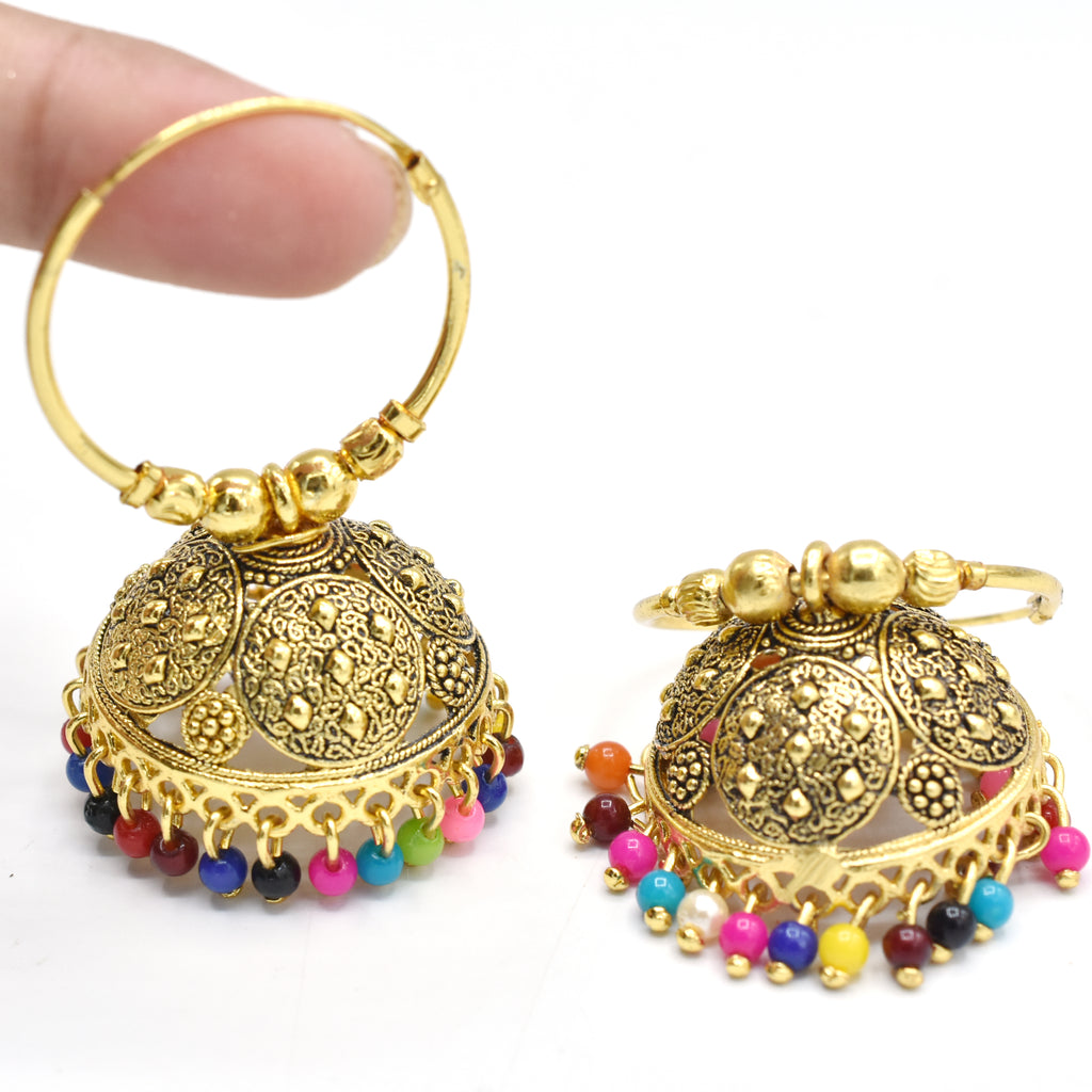 Indian Golden Bali Multi colour Pearl jhumka Earrings for Girls and Women
