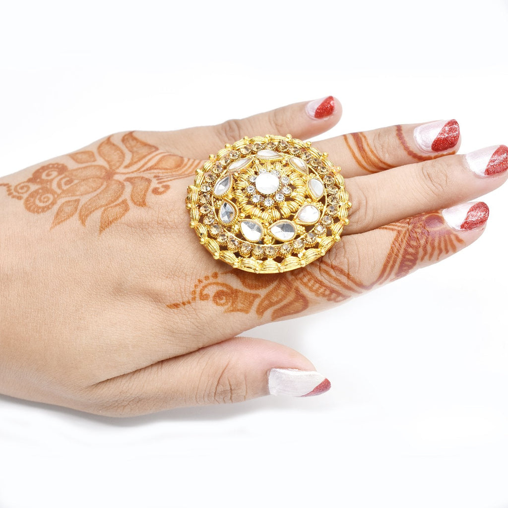 Gold Plated Latest Style Trendy Fashionable Bridal Zircon Indian Pakistani Ring For Women Girls For Casual And Party Wear And Gift