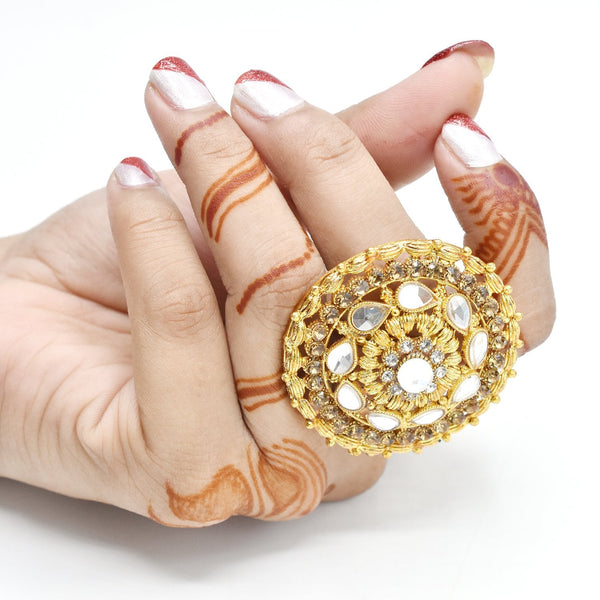 Gold Plated Latest Style Trendy Fashionable Bridal Zircon Indian Pakistani Ring For Women Girls For Casual And Party Wear And Gift