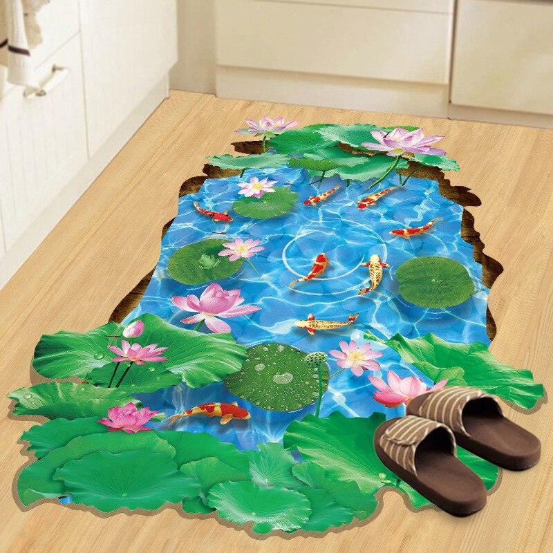 Creative 3D Lotus Pond Vinyl Wall Stickers Funny Art Wall Mural Floor Decals for Kids Rooms Bedroom Bathroom Waterproof XL8305