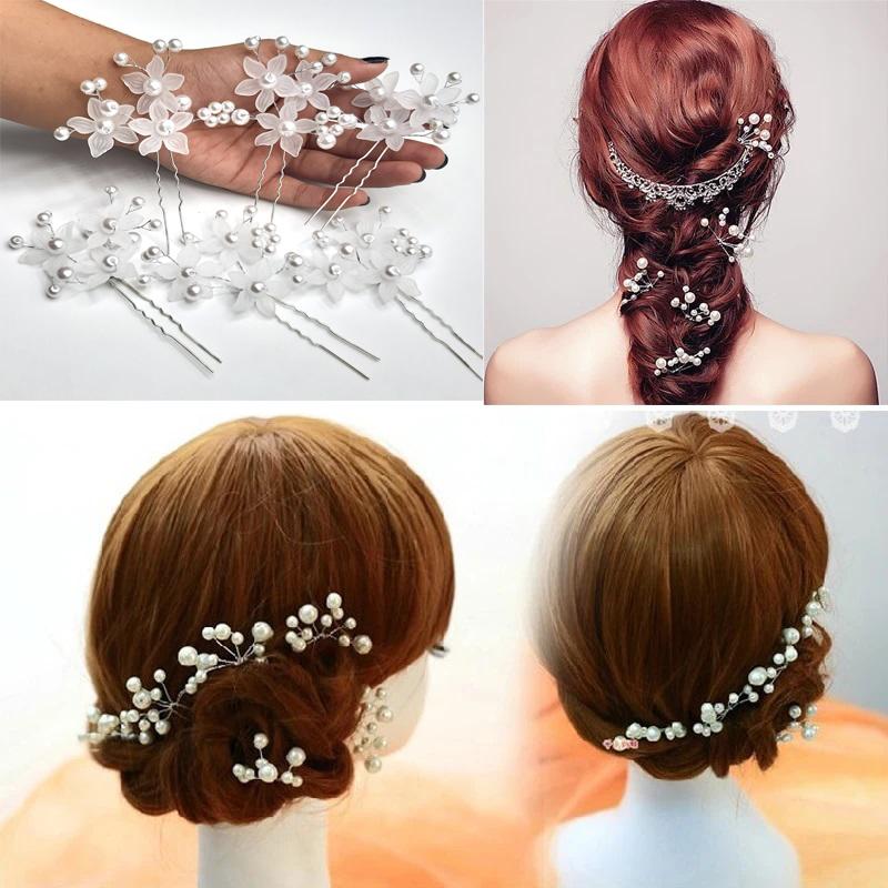 pack of six Hair Accessories Pearls Beads Hairpins  Flower Bridal Wedding Hair Clips Ornament