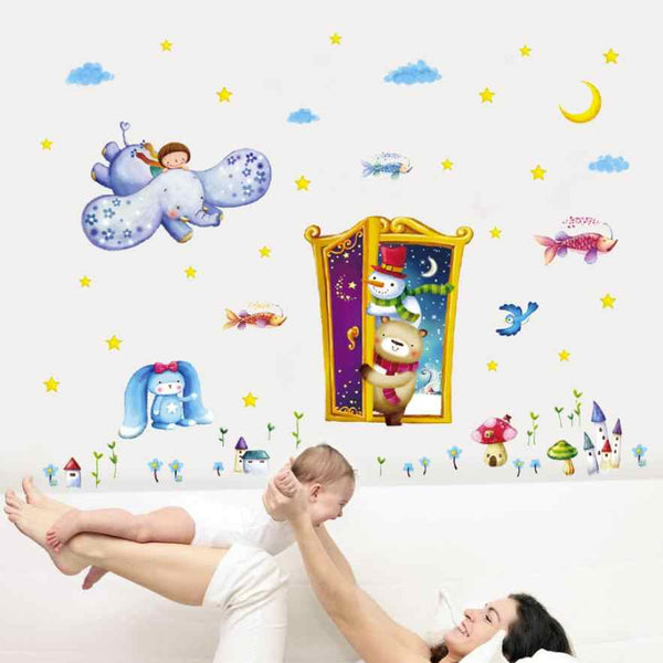 XL8218 magic door wall cartoon animal paradise kindergarten living room background decorative painting self adhesive wallpaper