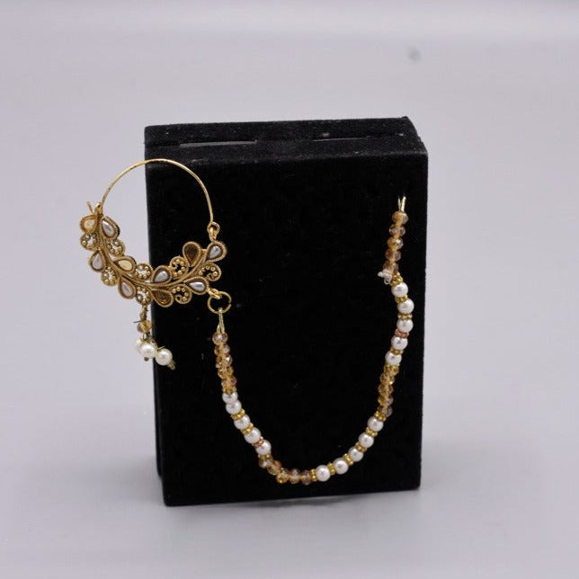 beautiful golden Nath pearl design