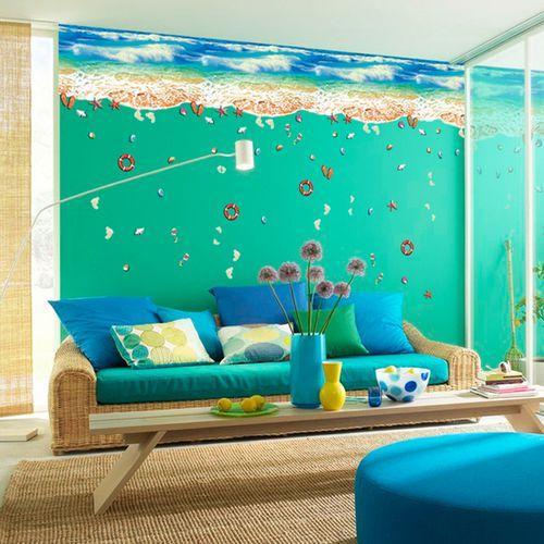 The SK9174N blue beach nano waterproof and oil-proof wall is attached to the porch bedroom floor seamless patchwork sticker PVC