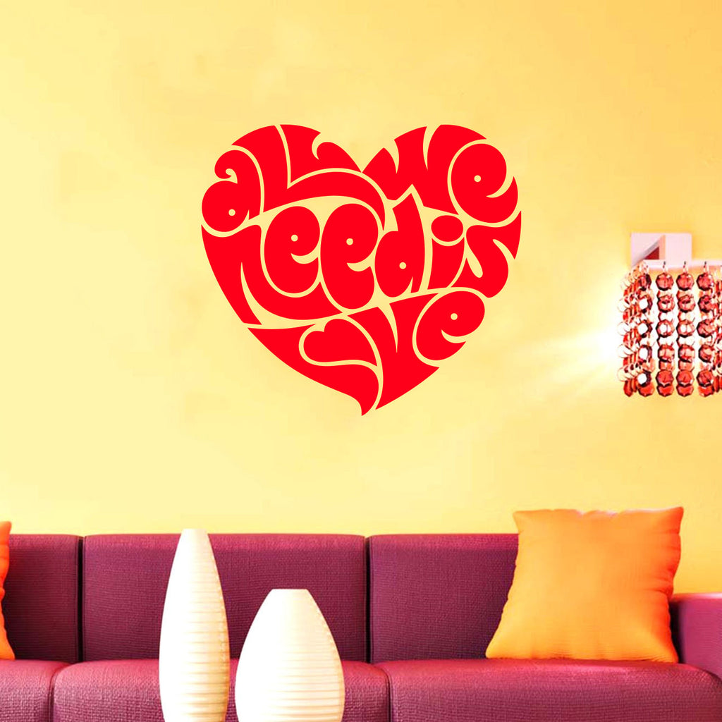 All We Need Is Love Wall Decor Stickers 2 X 2 Feet Wall Decal Decoration Sticker Vinyl For romantic Couple bed room Red Color