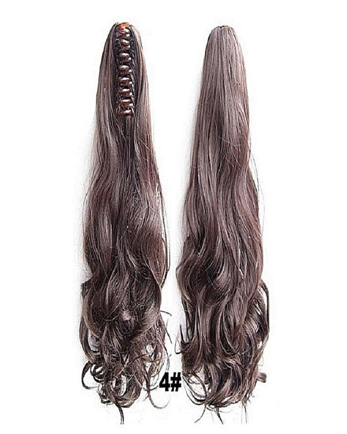 Brown Wavy Curly Synthetic Hair Extension Claw Clip Ponytail For Women
