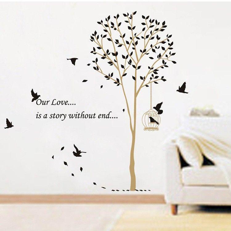 AY9055 Removable Vinyl Wall Sticker Tree and Bird Home Decoration Giant Wall Decals