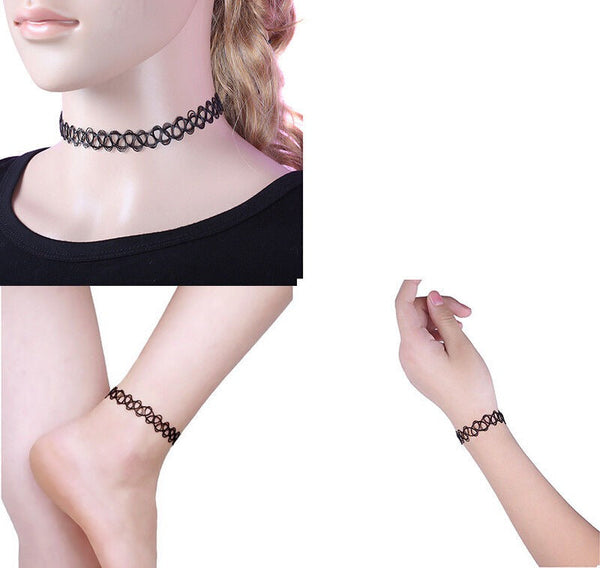 Tattoo Choker Elastic Stretch Necklace Set