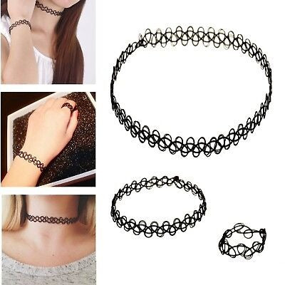 Tattoo Choker Elastic Stretch Necklace Set