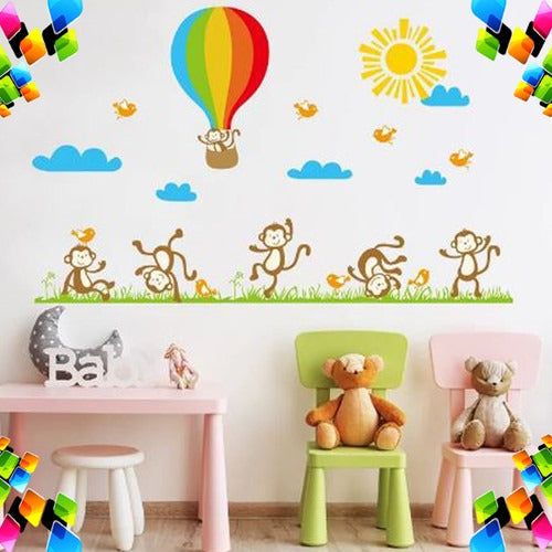 jm7121Monkey Balloon Wall Stickers Cartoon Wall Stickers House Decoration