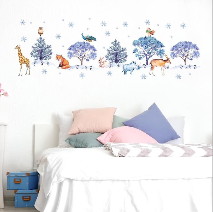 Merry Christmas Forest Wall Stickers, Christmas Animals Wall Stickers Kids Room Christmas Tree Wall Decal Home Decoration JM7353