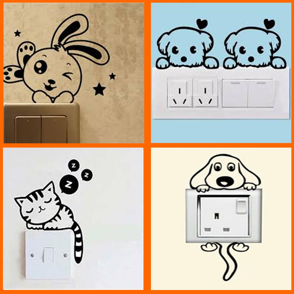 DIY Funny Cute Cat Dog Switch Sticker Wall Sticker Home Decoration Bedroom Parlor Decoration