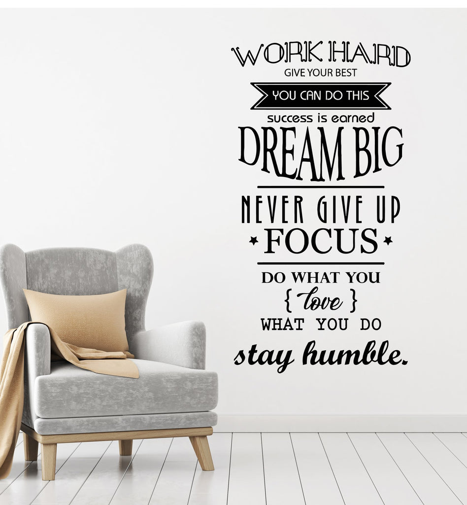 Vinyl Wall Decal Motivation Office Space Work Hard Dream Big Quote Words Decor Stickers Mural