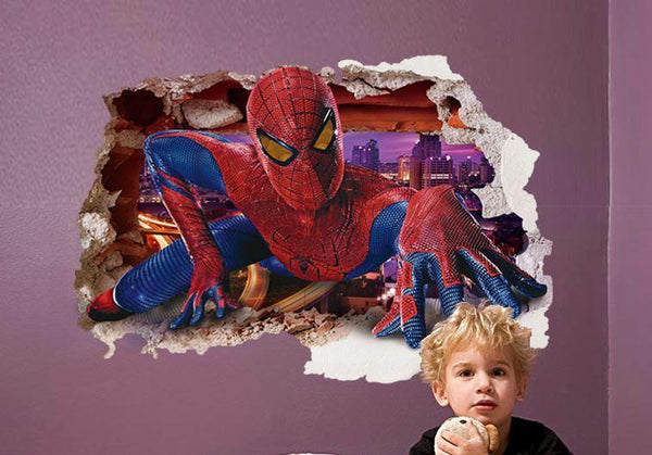 AY9269 3D Spiderman Floor Stickers wall Decals Removable PVC Superman Wall stickers Home Decor Mural Cartoon Decor