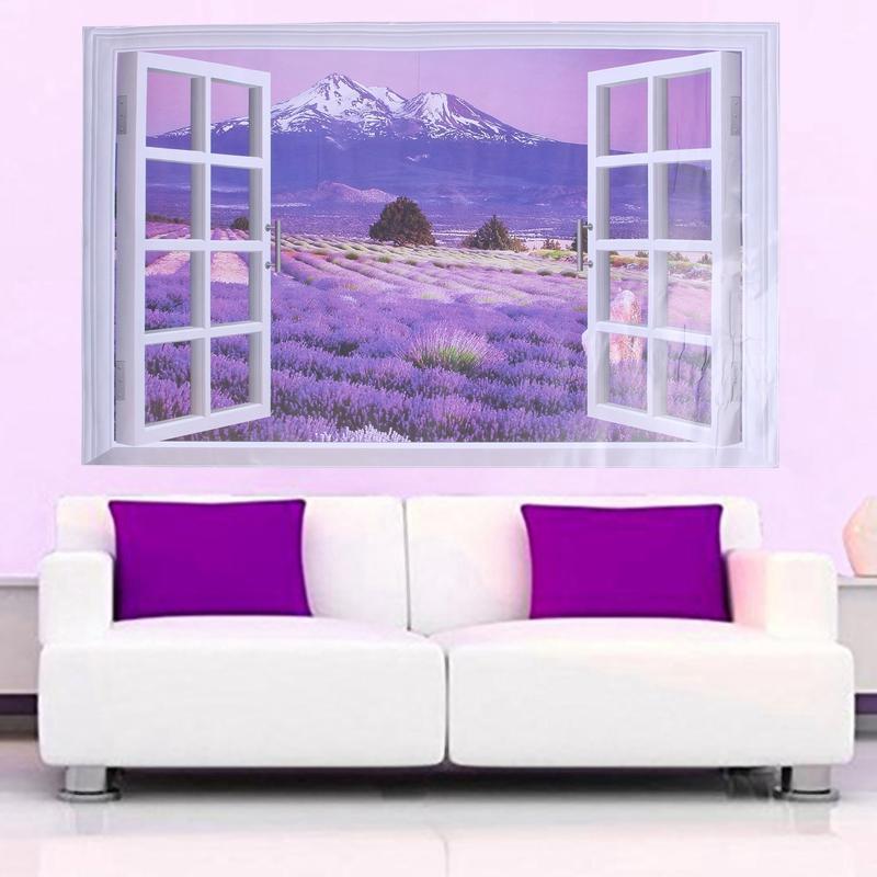 ay9234b Large Lavender Mountain 3D Window Scene View Removable Wall Sticker Decal