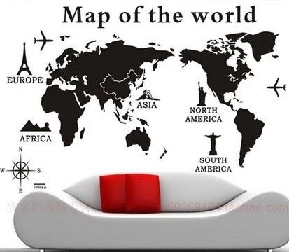 AY9133 New arrive Map of the World Wall sticker Black Large Vinyl Wall Decal Sticker Home decor