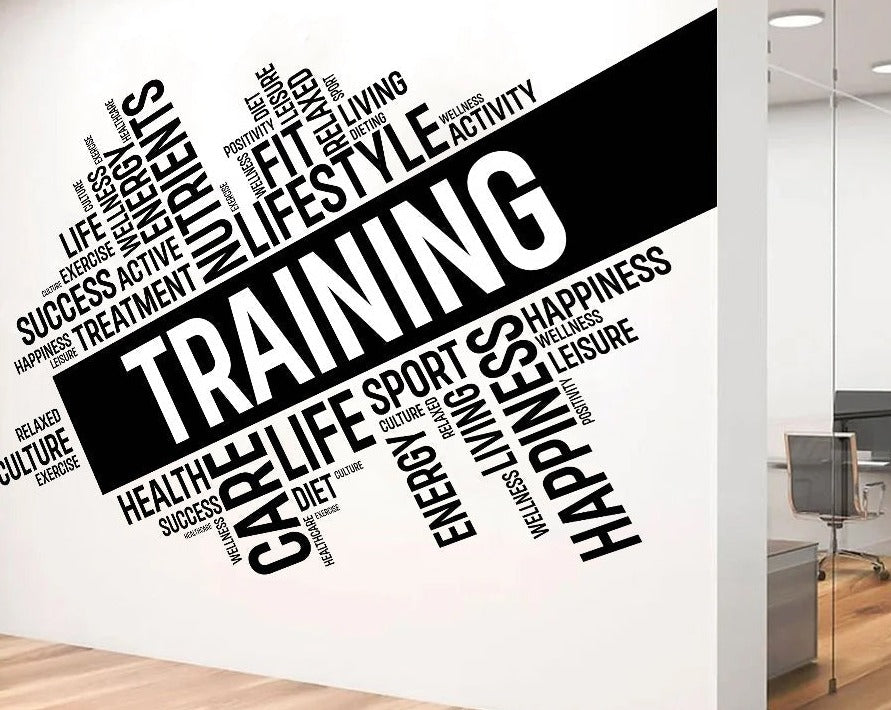 Training Fitness Wall Decals, Training Inspirational Words Quote Wall Sticker, Motivation Interior Decor Art Mural Fit Lifestyle Decal