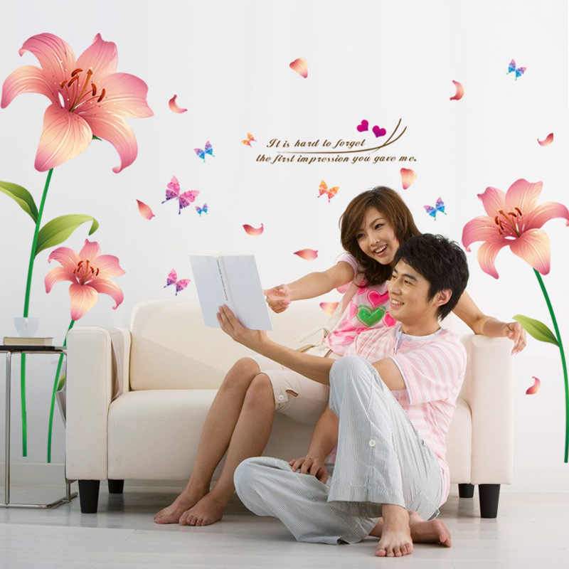 New 3D Love Lily pink Flowers sitting room the household adornment of the bedroom wall stickers on the wall AY9274