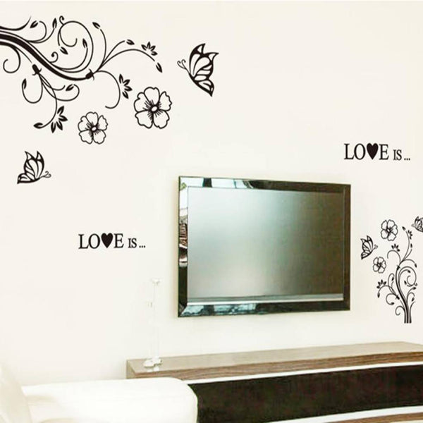 Black Butterfly Flower Wall Decal Love JM7227